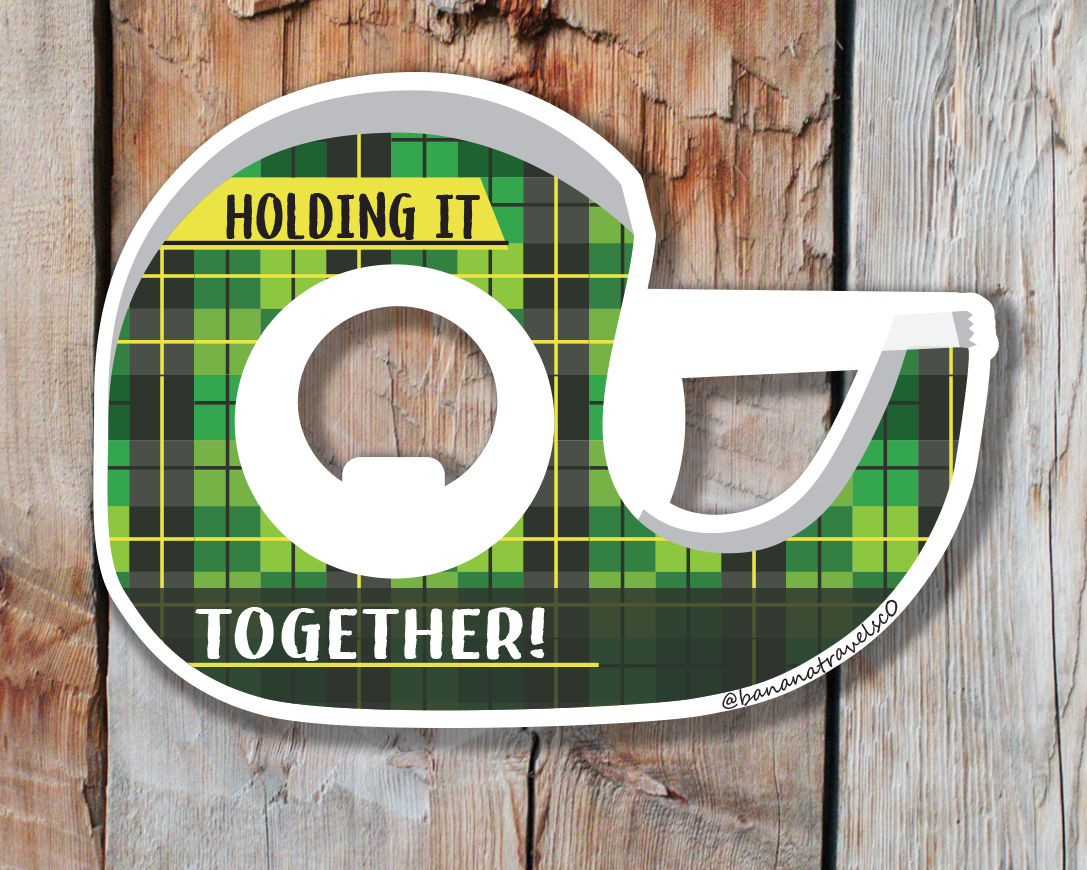 Holding it Together Sticker | Scotchtape Sticker | Tape Sticker | Scotchtape Green Plaid Vinyl Sticker
