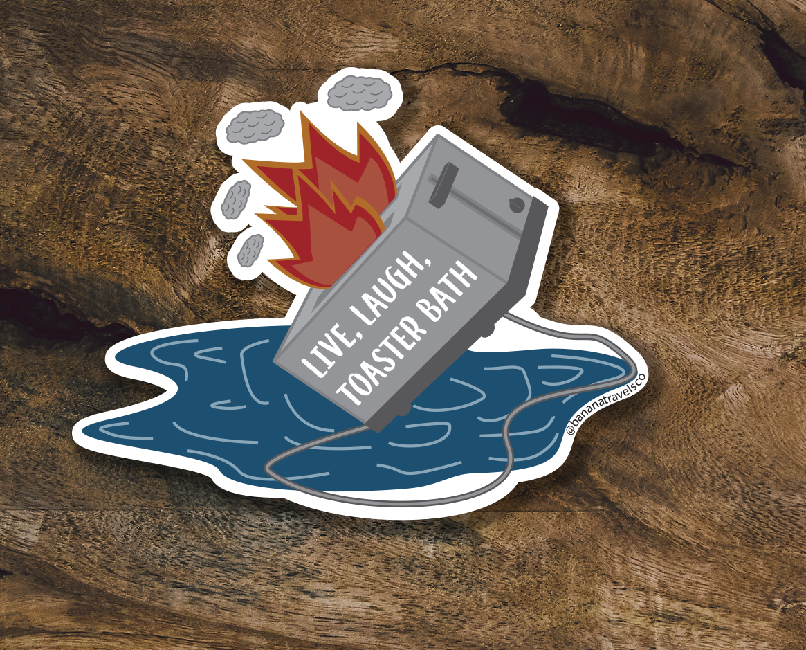 Live, Laugh Toaster Bath Sticker| Toaster Fire Sticker |Dark Humor Stickers| TikTok Quotes Sticker | Water Bottle Sticker | Decal
