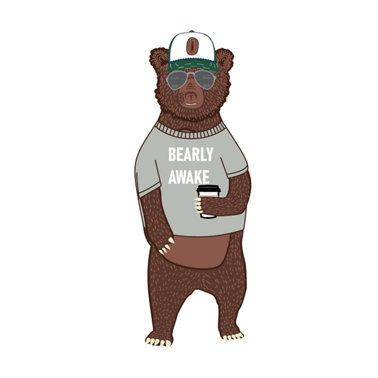 Barely Awake Bear Sticker | Bearly Awake Bear Sticker| Coffee Humor | Coffee Bear Sticker