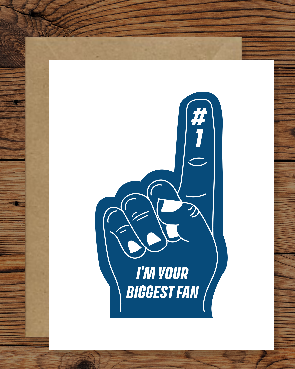 Show your support with our high-quality foam finger 'Biggest Fan' greeting card! Perfect for congratulating your champion. Celebrate victories with style and enthusiasm. Get yours now!