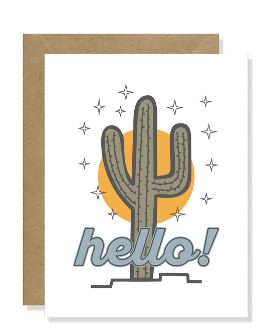 Hello Cactus Greeting Card| Saguaro Cactus and Sun Greeting Card