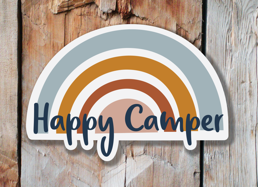 Happy Camper Rainbow Sticker | Camping Stickers | Hiking Stickers | Rainbow Stickers