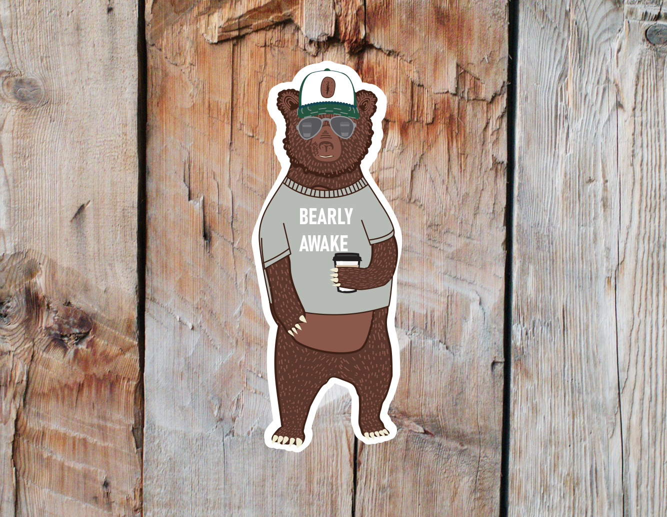 Barely Awake Bear Sticker | Bearly Awake Bear Sticker| Coffee Humor | Coffee Bear Sticker
