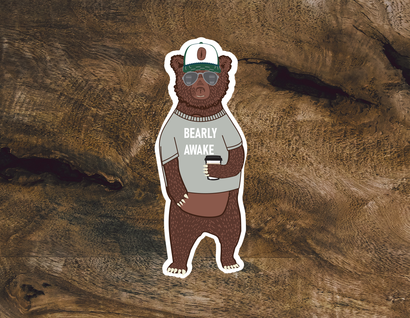 Barely Awake Bear Sticker | Bearly Awake Bear Sticker| Coffee Humor | Coffee Bear Sticker