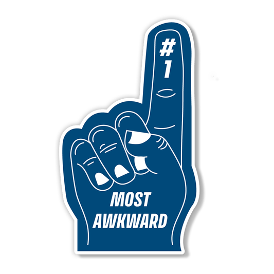 Introducing the most awkward foam finger vinyl sticker! Embrace your #1 status in a lack of social skills with this quirky accessory. Perfect for those who proudly stand out. Get yours now!