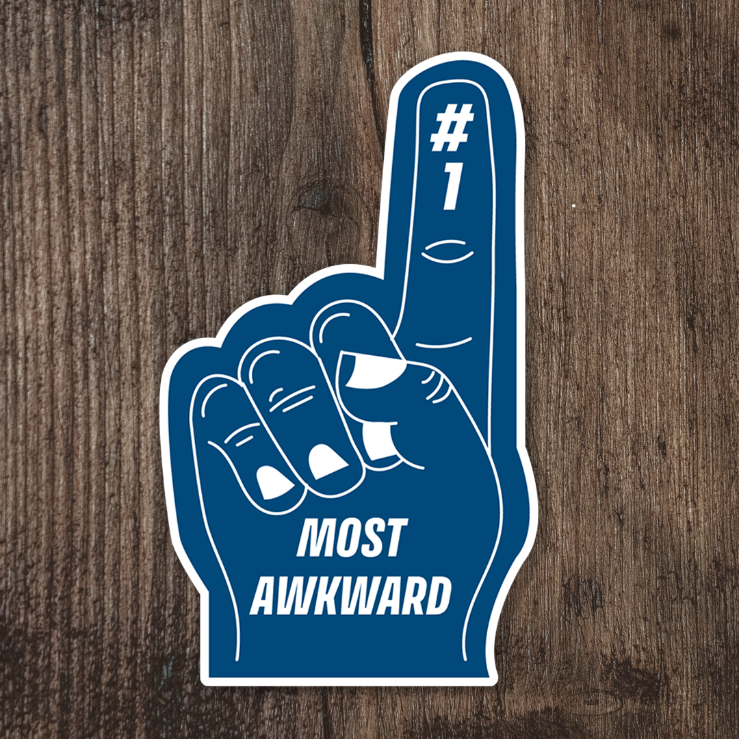 Introducing the most awkward foam finger vinyl sticker! Embrace your #1 status in a lack of social skills with this quirky accessory. Perfect for those who proudly stand out. Get yours now!