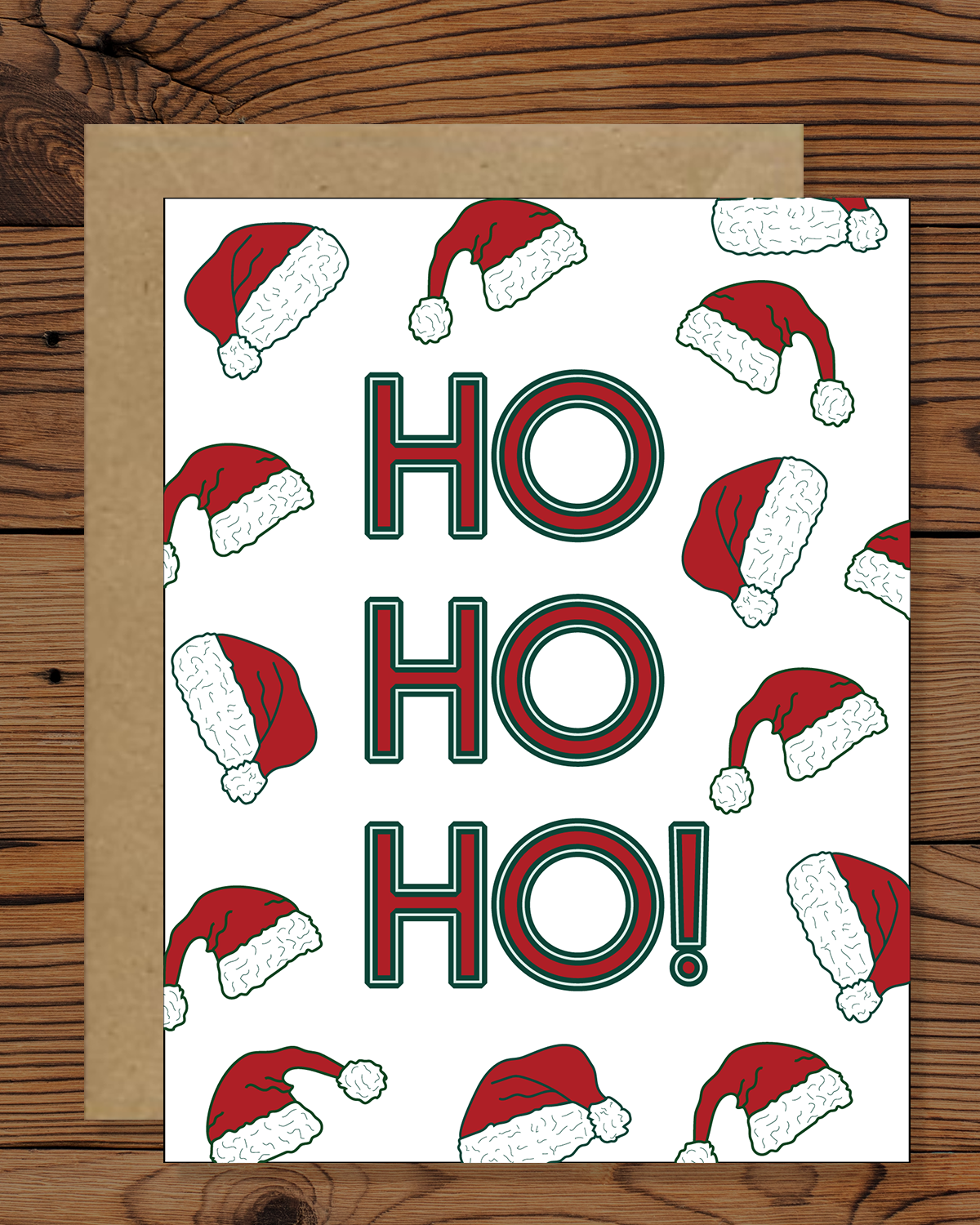 Ho Ho Ho! Christmas Card | Santa Hat Greeting Card | Trendy Christmas Cards