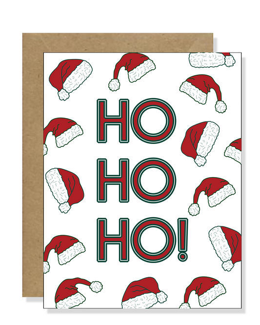Ho Ho Ho! Christmas Card | Santa Hat Greeting Card | Trendy Christmas Cards