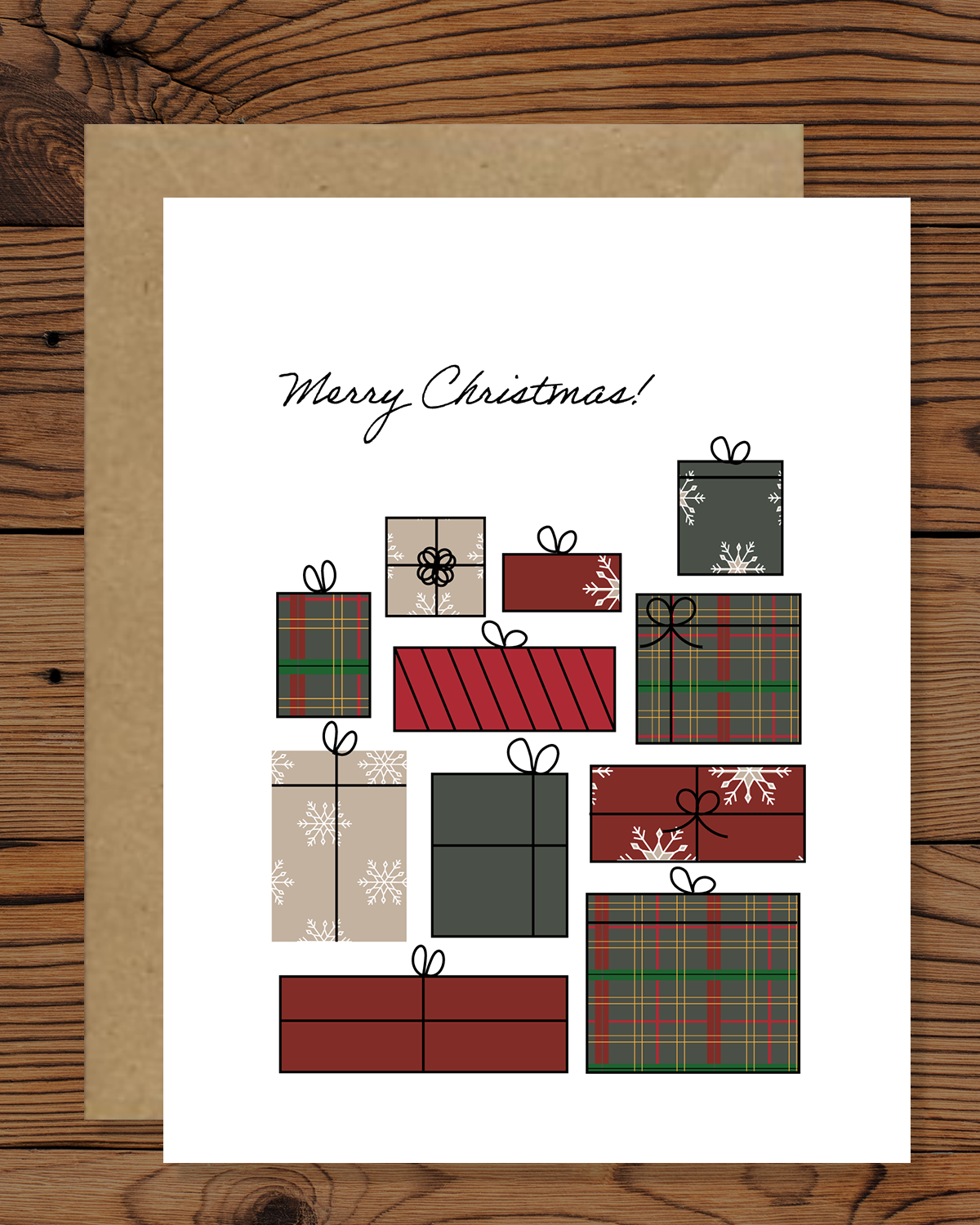 Christmas Presents Holiday Card | Merry Christmas Greeting Card | Trendy Christmas Cards| Hand made Greeting Card| Hand made stationery